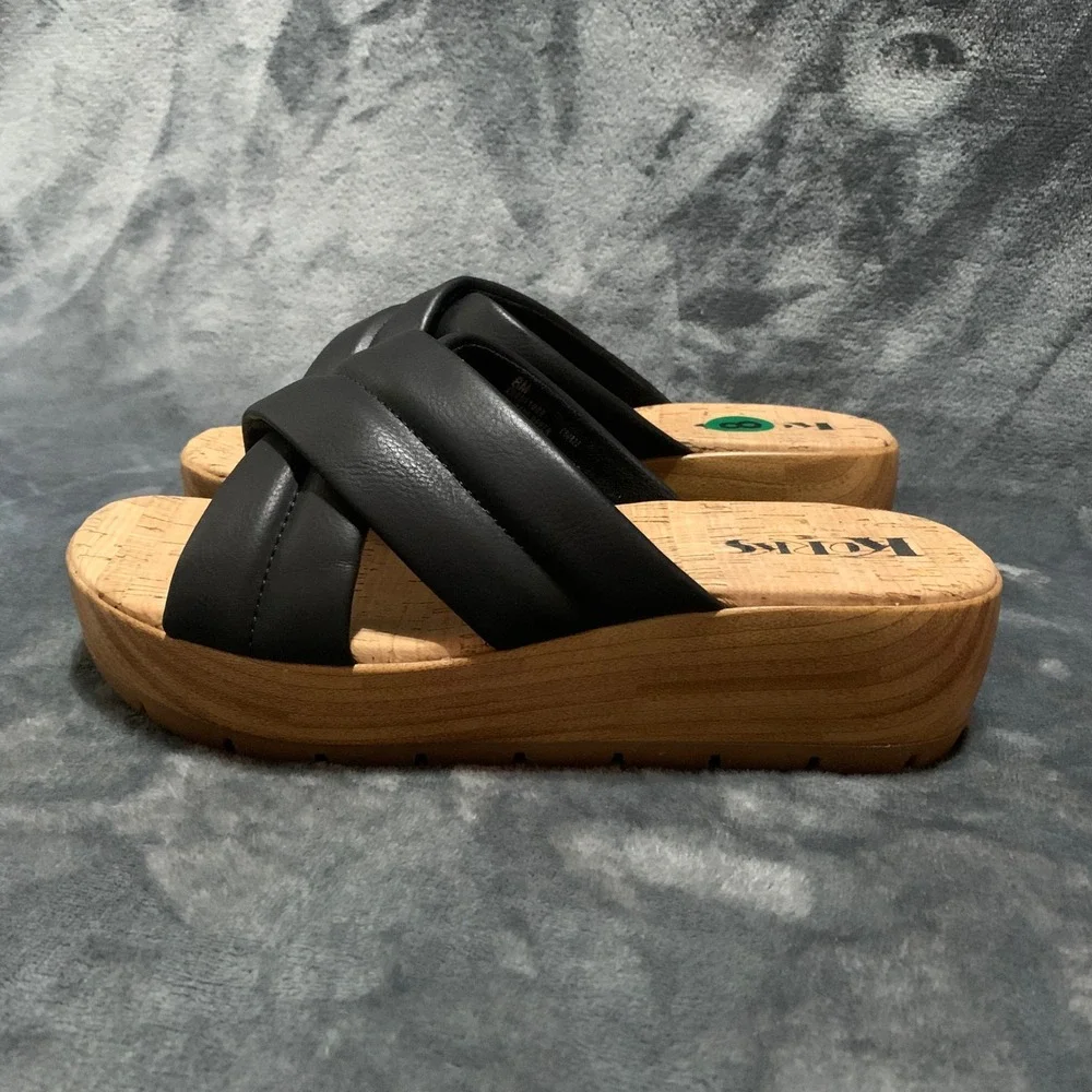Korks Sandals Women 8 Black Padded Crisscross Platform Wedge KR0011099 Boho Cork